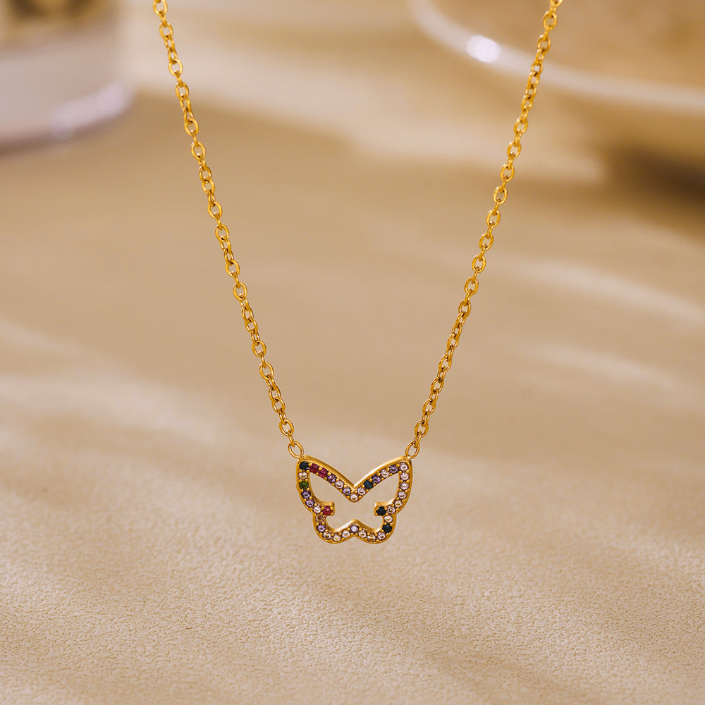 Wholesale Colorful zircon butterfly gentle necklace